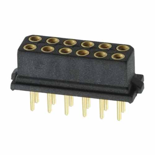 B5741-212-F-T-2 - 6+6 Pos. Female DIL Vertical Throughboard Conn. for Latches (BS Release)