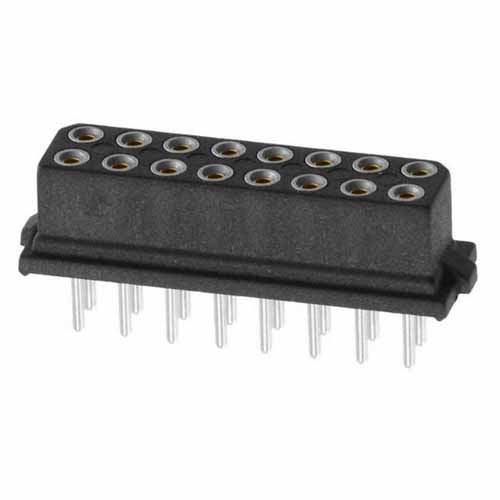 B5741-216-F-T-0 - 8+8 Pos. Female DIL Vertical Throughboard Conn. for Latches (BS Release)
