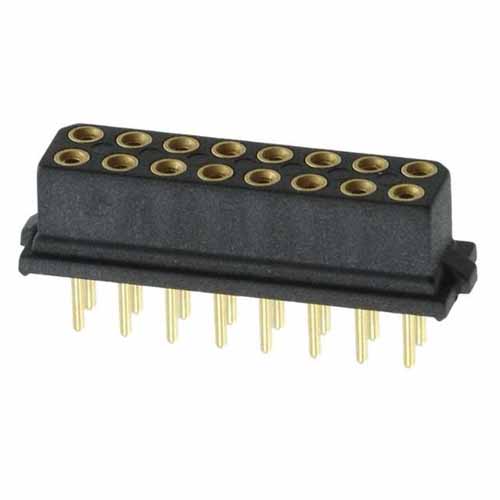 B5741-216-F-T-2 - 8+8 Pos. Female DIL Vertical Throughboard Conn. for Latches (BS Release)