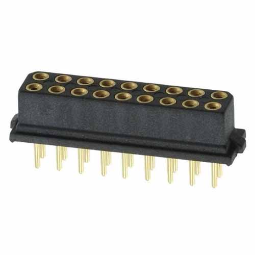 B5741-218-F-T-2 - 9+9 Pos. Female DIL Vertical Throughboard Conn. for Latches (BS Release)