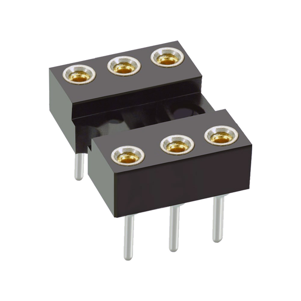 D2806-42 - 3+3 Pos. Female DIL Vertical Throughboard IC Socket