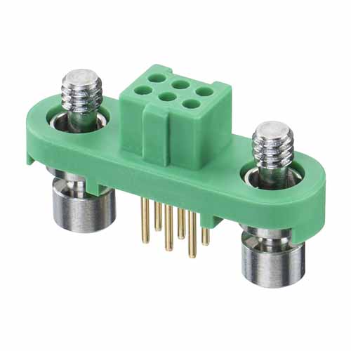 G125-FV10605F1R - 3+3 Pos. Female DIL Vertical Throughboard Conn. Screw-Lok (T+R)