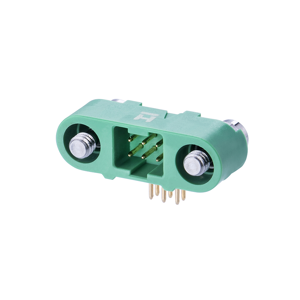 G125-MH10605M3R - 3+3 Pos. Male DIL Horizontal Throughboard Conn. Screw-Lok Reverse Fix (T+R)