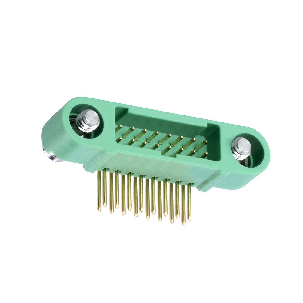 G125-MH11605M3P - 8+8 Pos. Male DIL Horizontal Throughboard Conn. Screw-Lok Reverse Fix