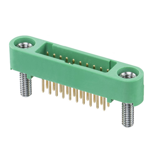 G125-MV12005M2P - 10+10 Pos. Male DIL Vertical Throughboard Conn. Screw-Lok Board Mount