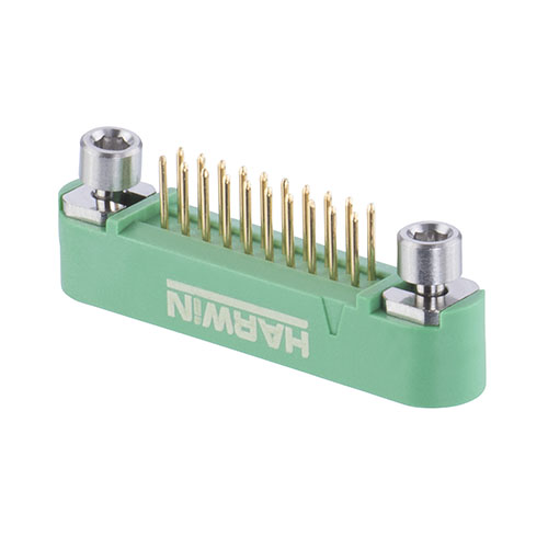 G125-MV12005M3R - 10+10 Pos. Male DIL Vertical Throughboard Conn. Screw-Lok Reverse Fix (T+R)