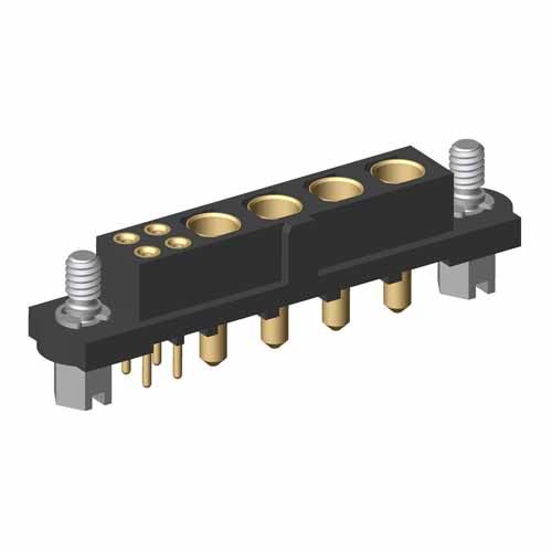 M80-4T10405F1-04-321-00-000 - 4+4 Pos. Female Signal+Power Vertical Throughboard Conn. Jackscrews