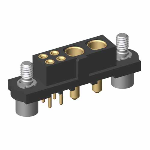 M80-4T10405F2-02-321-00-000 - 4+2 Pos. Female Signal+Power Vertical Throughboard Conn. Jackscrews