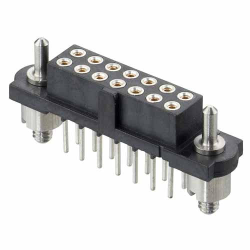 M80-4T21001F3 - 5+5 Pos. Female DIL Vertical Throughboard Conn. Guide Pin
