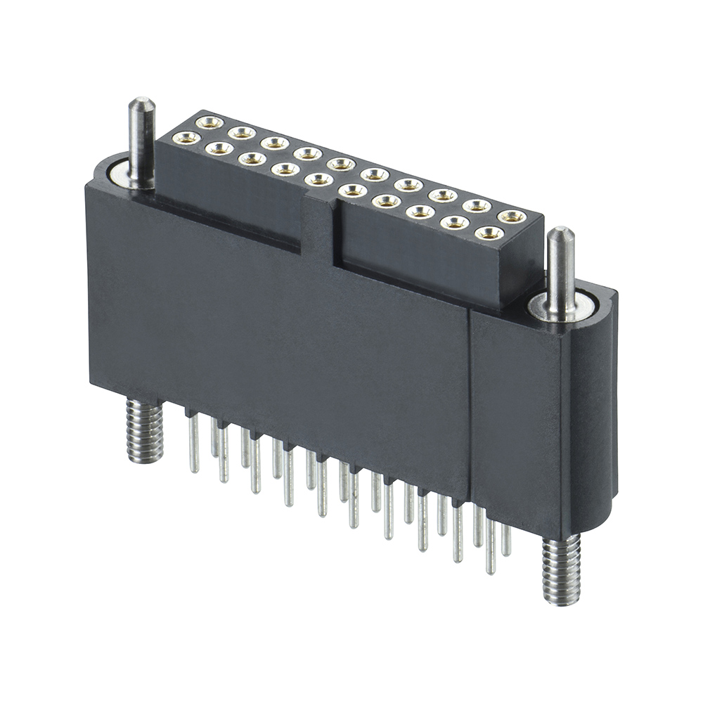 M80-4TE2042F3 - 10+10 Pos. Female DIL Extended Vertical Throughboard Conn. Guide Pin