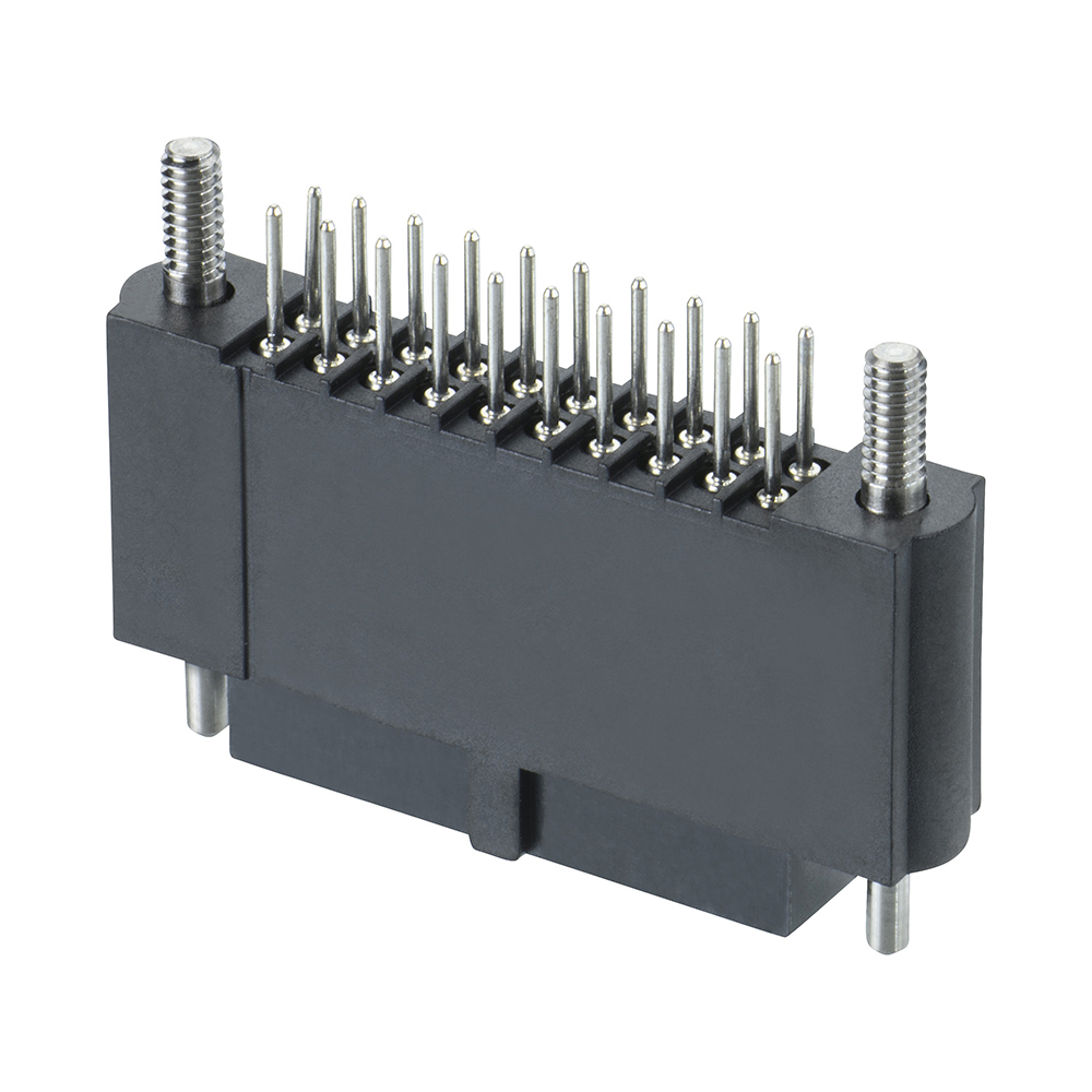 M80-4TE2005F3 - 10+10 Pos. Female DIL Extended Vertical Throughboard Conn. Guide Pin