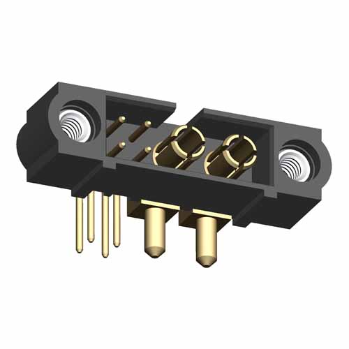 M80-5L10405M1-02-333-00-000 - 4+2 Pos. Male Signal+Power Horizontal Throughboard Conn. Jackscrews