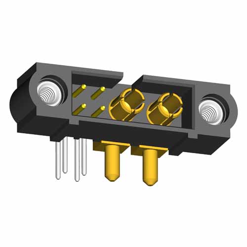 M80-5L10422M1-02-333-00-000 - 4+2 Pos. Male Signal+Power Horizontal Throughboard Conn. Jackscrews