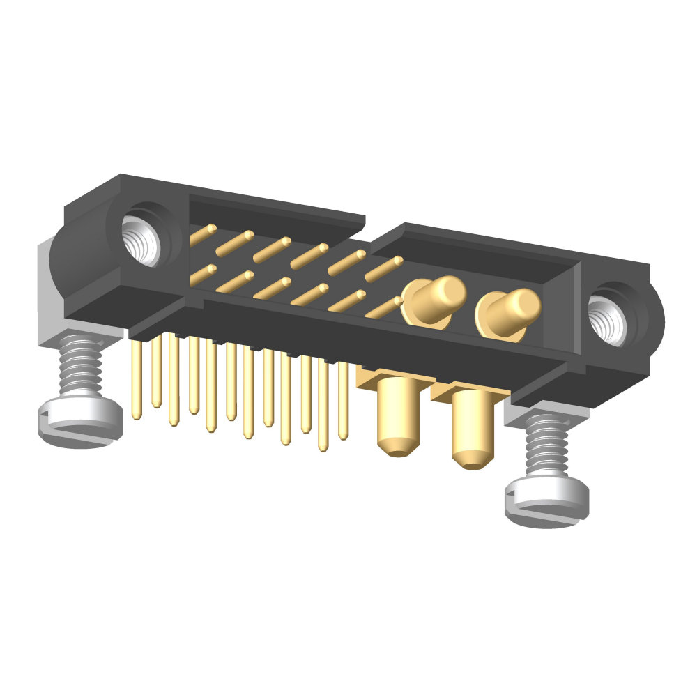 M80-5L11205M5-02-PM3-00-000 - 12+2 Pos. Male Signal+Power Horizontal Throughboard Conn. Jackscrews