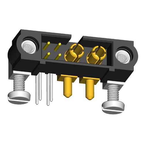 M80-5L20422M5-02-333-00-000 - 4+2 Pos. Male Signal+Power Horizontal Throughboard Conn. Jackscrews