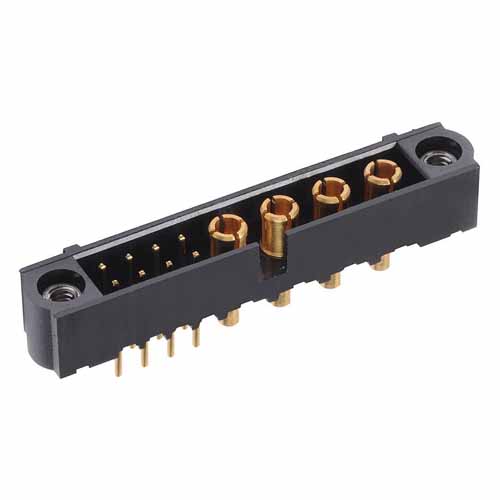 M80-5T10805M1-04-331-00-000 - 8+4 Pos. Male Signal+Power Vertical Throughboard Conn. Jackscrews