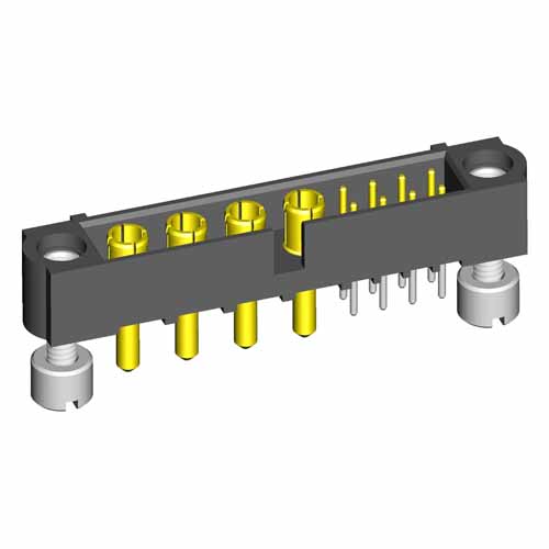 M80-5T10805M3-04-332-00-000 - 8+4 Pos. Male Signal+Power Vertical Throughboard Conn. Jackscrews