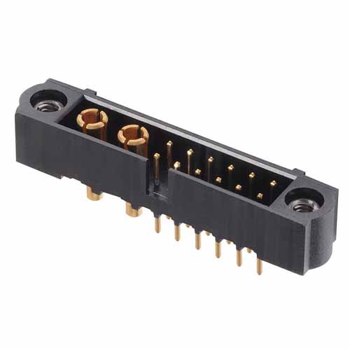 M80-5T11205M1-02-331-00-000 - 12+2 Pos. Male Signal+Power Vertical Throughboard Conn. Jackscrews