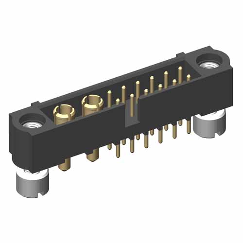 M80-5T11205M2-02-331-00-000 - 12+2 Pos. Male Signal+Power Vertical Throughboard Conn. Jackscrews