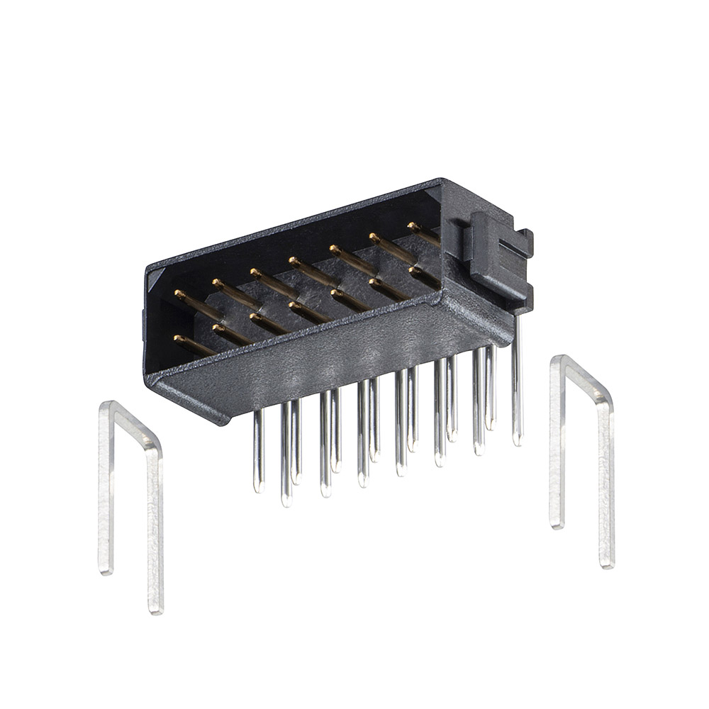 M80-8411442 - 7+7 Pos. Male DIL Horizontal Throughboard Conn. No Latches