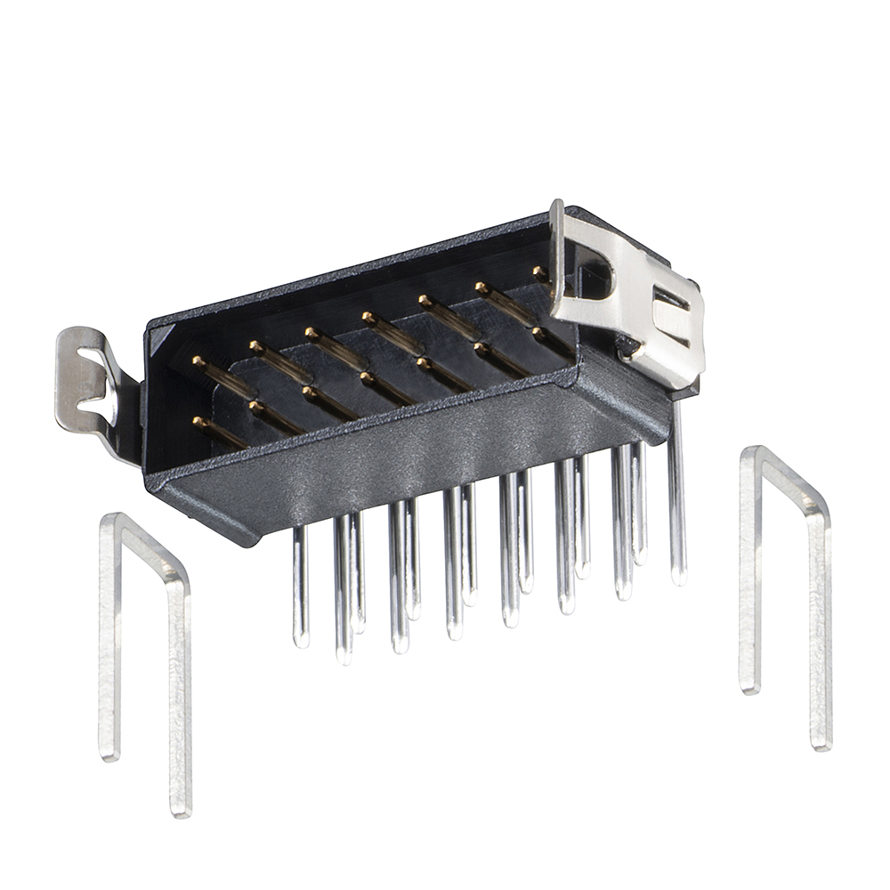 M80-8511422 - 7+7 Pos. Male DIL Horizontal Throughboard Conn. Latches