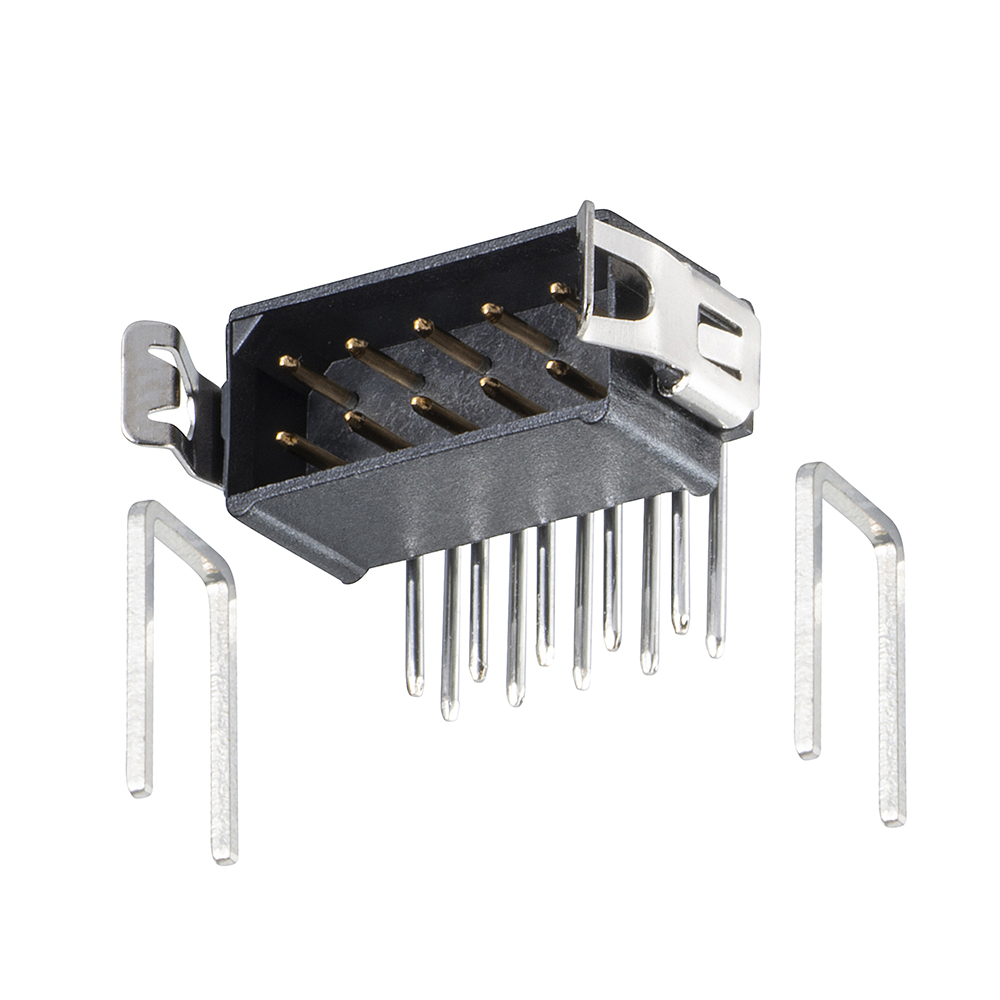 B5743-210-M-L-1 - 5+5 Pos. Male DIL Horizontal Throughboard Conn. Latches (BS Release)