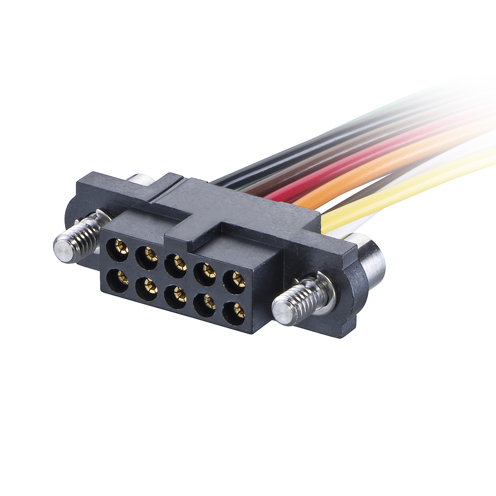 M80-FB11068F2-0150L - 5+5 Pos. Female T-Contact DIL 22AWG Cable Assembly, 150mm, single-end, Jackscrews