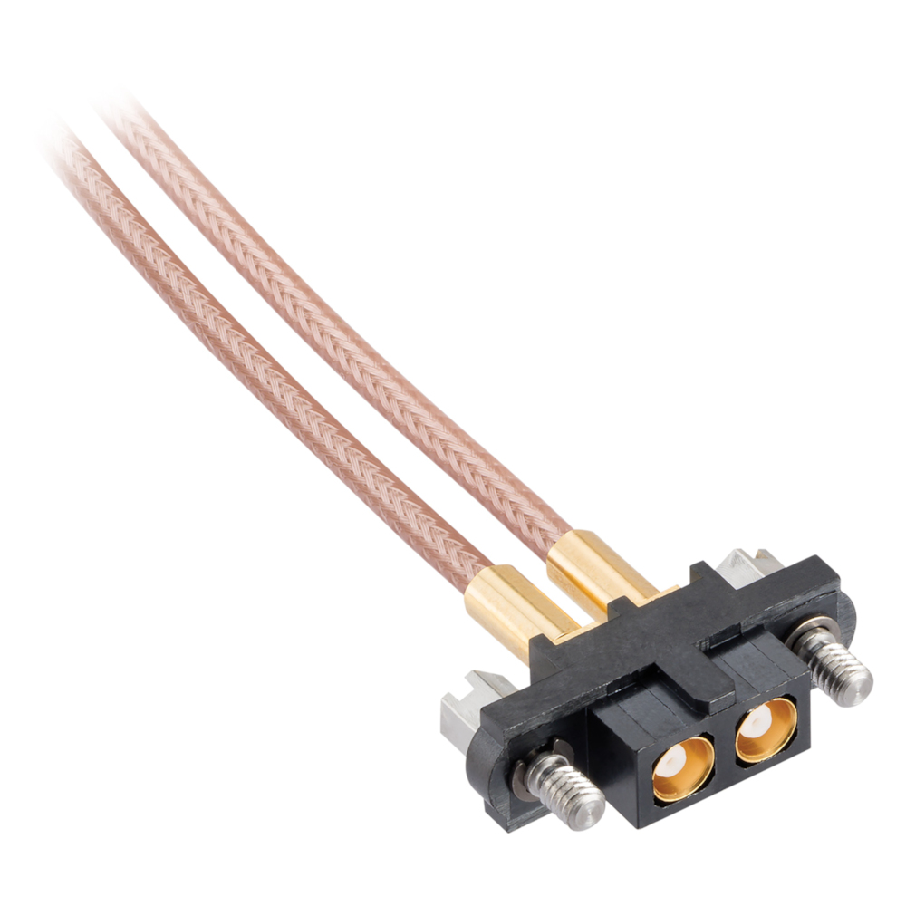 M80-FC105-02-0150L - 2 Pos. Female SIL RG178 Cable Assembly, 150mm, single-end, Jackscrews