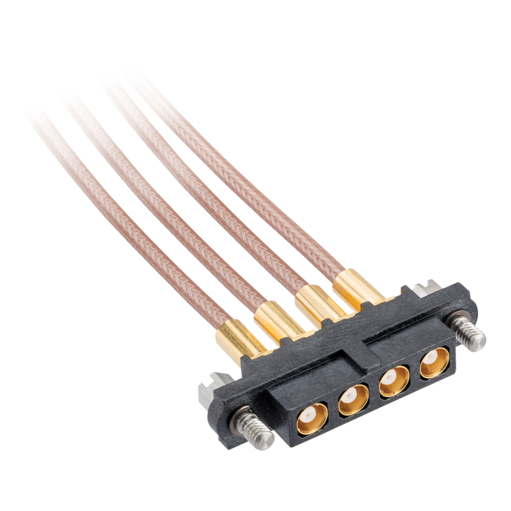 M80-FC105-04-0150L - 4 Pos. Female SIL RG178 Cable Assembly, 150mm, single-end, Jackscrews