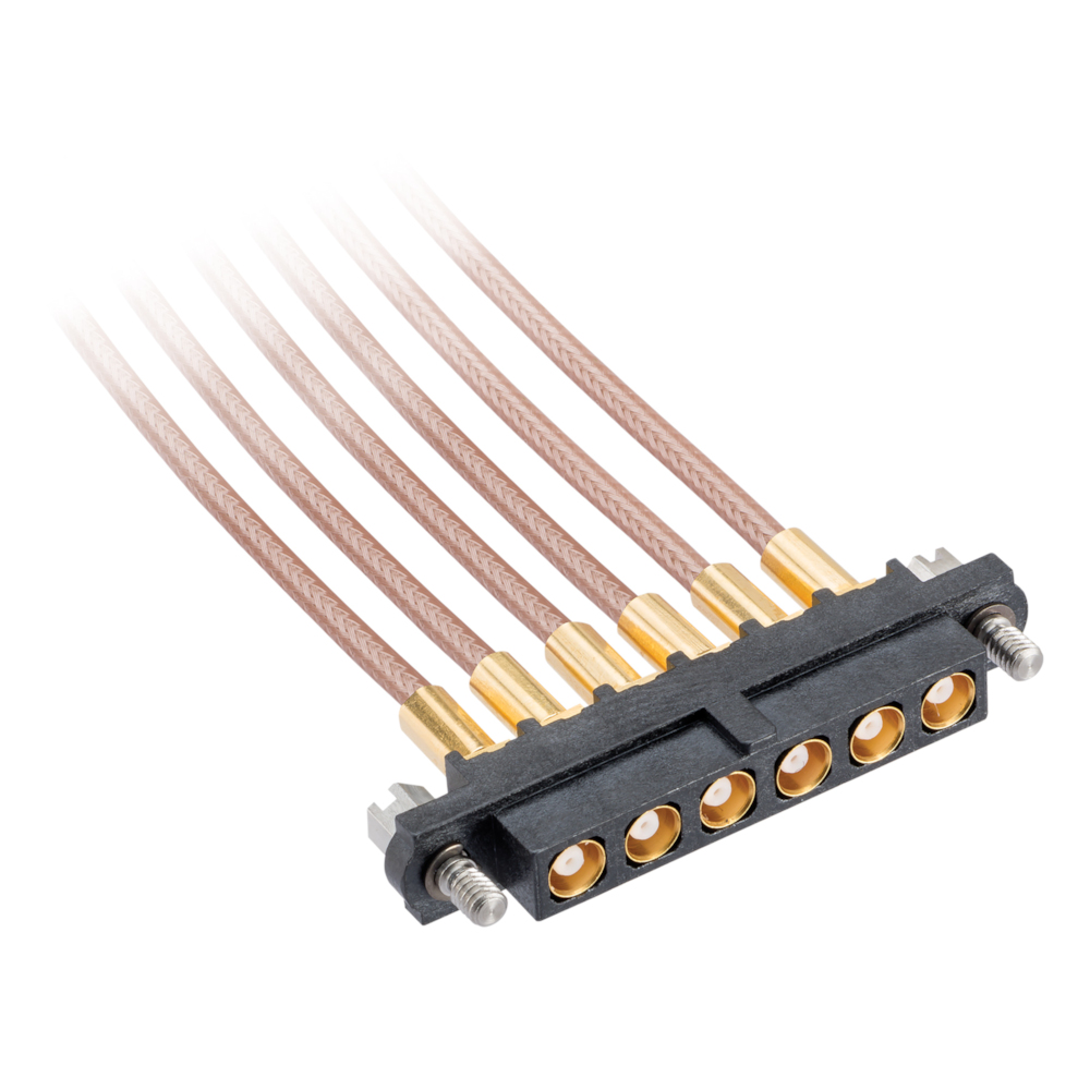 M80-FC105-06-0300L - 6 Pos. Female SIL RG178 Cable Assembly, 300mm, single-end, Jackscrews