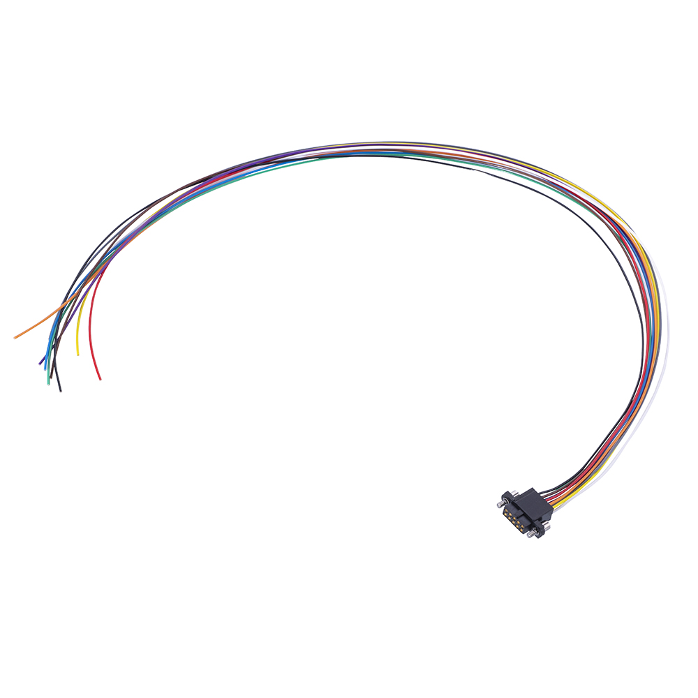 M80-FE21068F2-0450L - 5+5 Pos. Female DIL 24 AWG Cable Assembly, 450mm, single-end, Extended Wall, Jackscrews