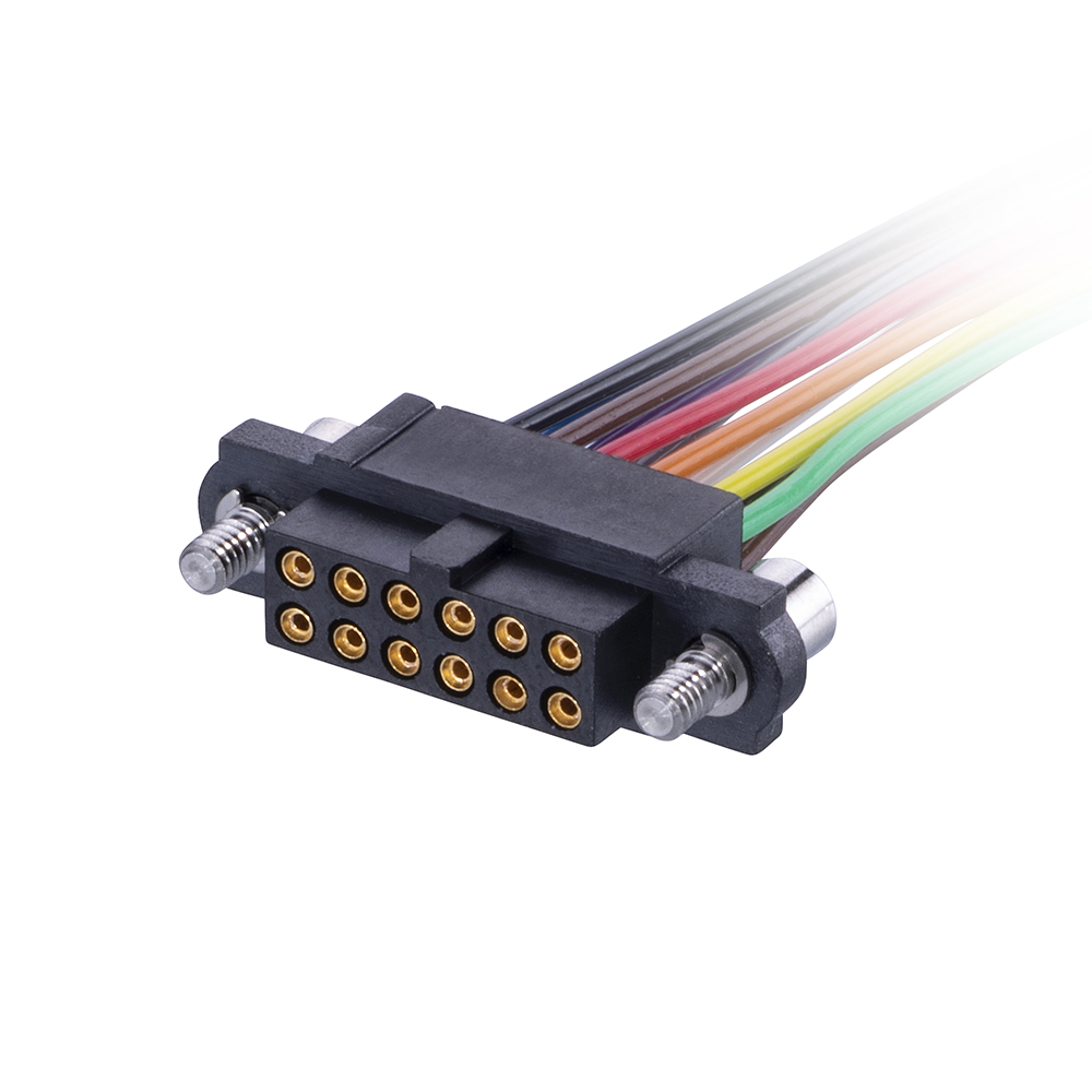 M80-FF31468F2-XXXXL - 7+7 Pos. Female DIL 26AWG Cable Assembly, single-end, Extended Wall, Jackscrews