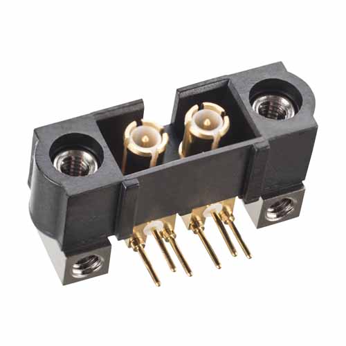 M80-MH313M5-02 - 2 Pos. Male SIL Coax Horizontal Throughboard Conn. Jackscrews