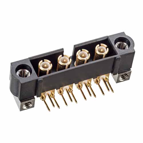 M80-MH313M5-04 - 4 Pos. Male SIL Coax Horizontal Throughboard Conn. Jackscrews