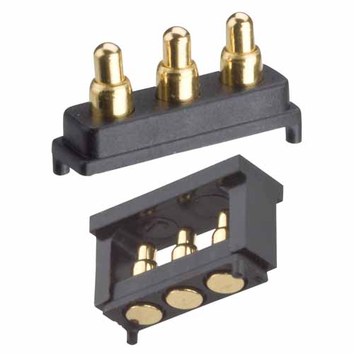 P20-0345R - 3 Pos. Spring Loaded Contact SIL Vertical SMT Pogo Pin Conn. (T+R)