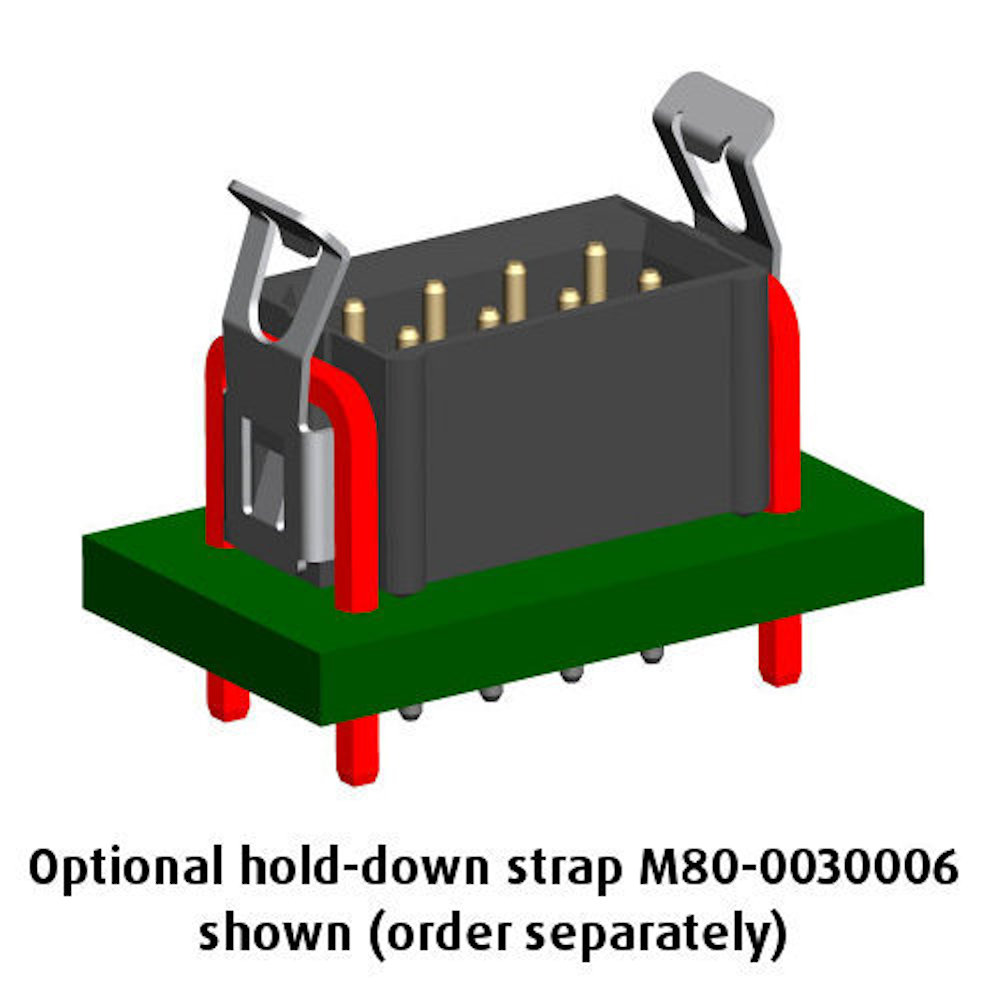 B5743-204-M-T-1 - 2+2 Pos. Male DIL Vertical Throughboard Conn. Latches (BS Release)